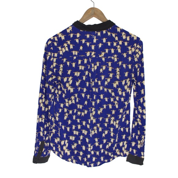 Anthropologie Maeve Penguin Retro Print Collar Button Top XS 0 - Picture 8 of 12